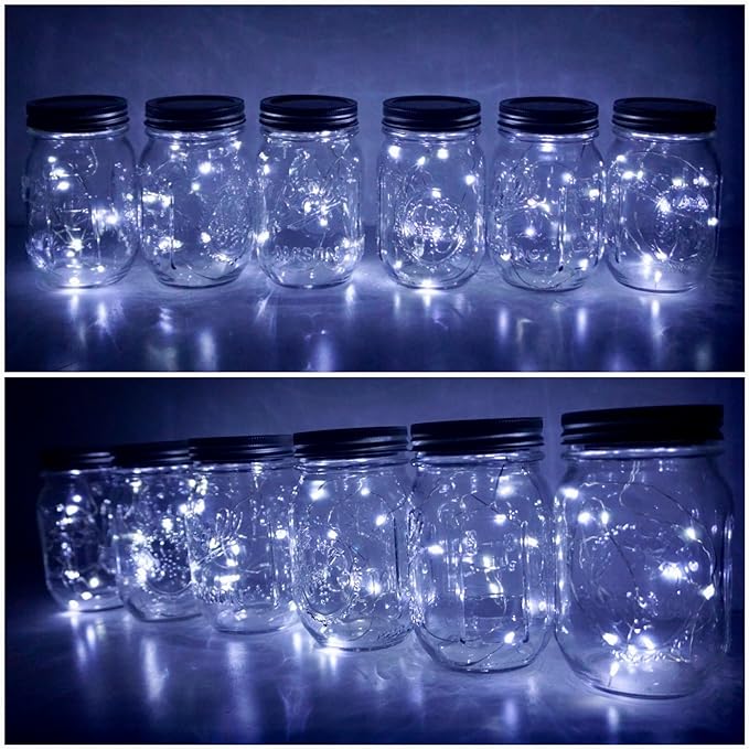 Decorman Solar Mason Jar Lid Lights, 6 Pack 20 LED Waterproof String Fairy Star - Image 6