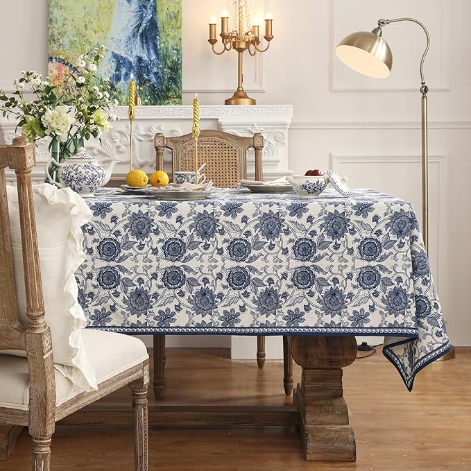 patdrea Designer Vintage Blue Floral Tablecloth - Image 2