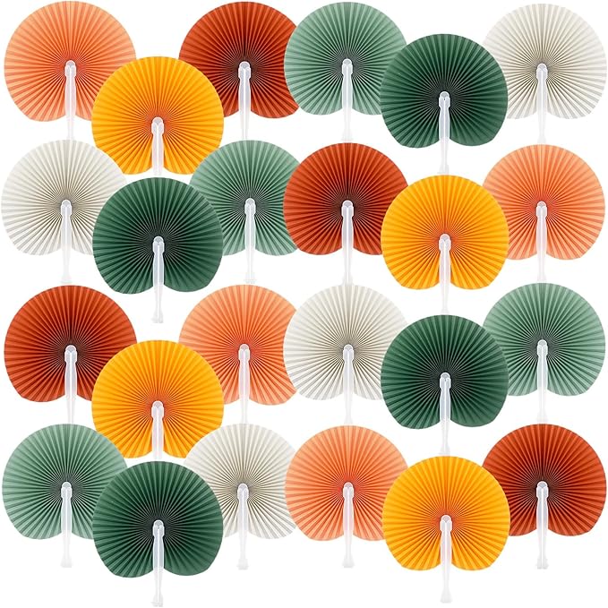 Pangda 24 Pack Folding Fans Round Paper Fans Assortment by Pangda