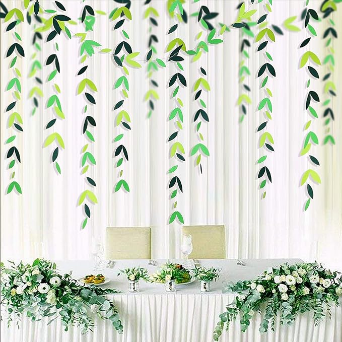 52 Ft Spring Summer Theme Green Paper Leaf Garland Hanging Leaves Streamer by pinkblume