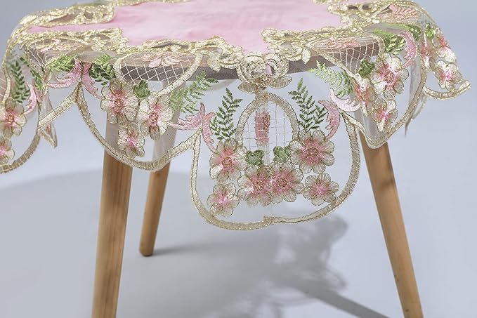 vctops Damask Lace Patchwork Tablecloth Luxury Square Small Table Cover Elegant - Image 4