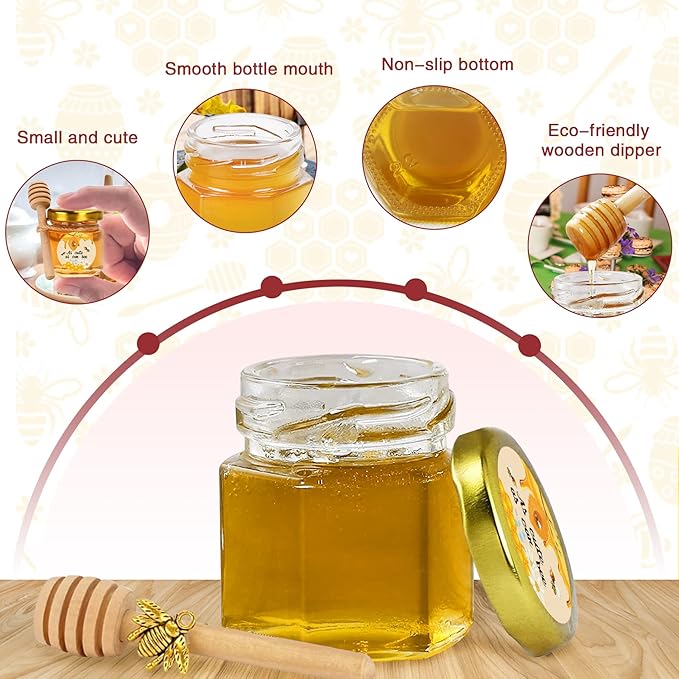 Aliggbent 96 Pack Mini Honey Jars Party Favors in Bulk, 1.5 oz Small Hexagon - Image 3