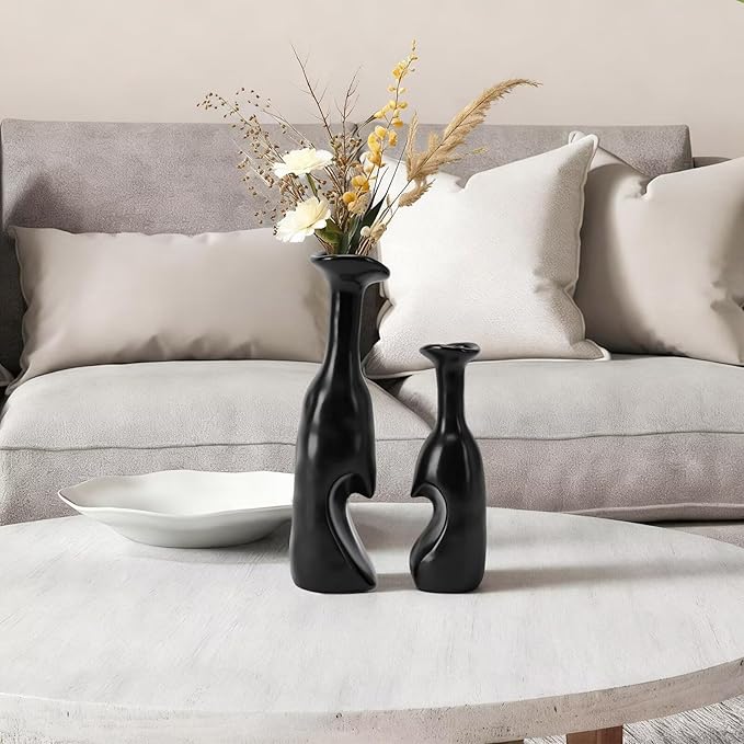 Heart Shaped Small Ceramic Vases Set of 2 Home Decor Boho Vase Modern Matte - Image 6