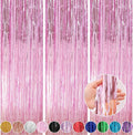 Crosize 7 Pack 3.3 x 9.9 ft Pink Foil Fringe Glitter Curtains Party Decorations by Crosize