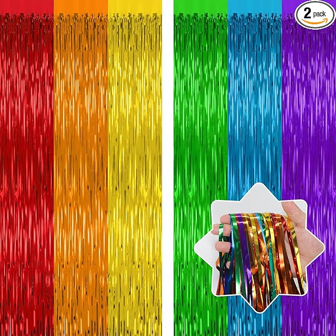 2 Pack Rainbow Backdrop Curtains, 3.28 Ft x 6.56 Ft Rainbow Party Decorations by Unknown