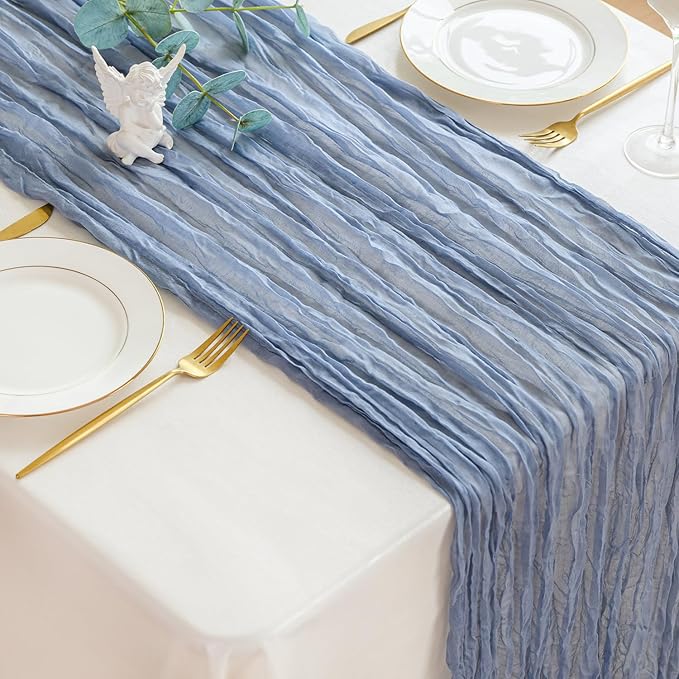 Sioloc 1 Pack Dusty Blue Cheesecloth Table Runner Fall Autumn Decor - Image 5