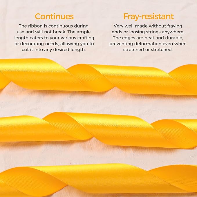 Yellow Satin Ribbon 1/4 inch X Continuous 100 Yards, Single Face Polyester - Image 4