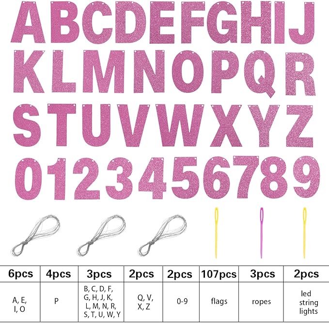 TaoBary 112 Pcs DIY Letter Custom Banner Glitter Customizable Banner Kit - Image 2