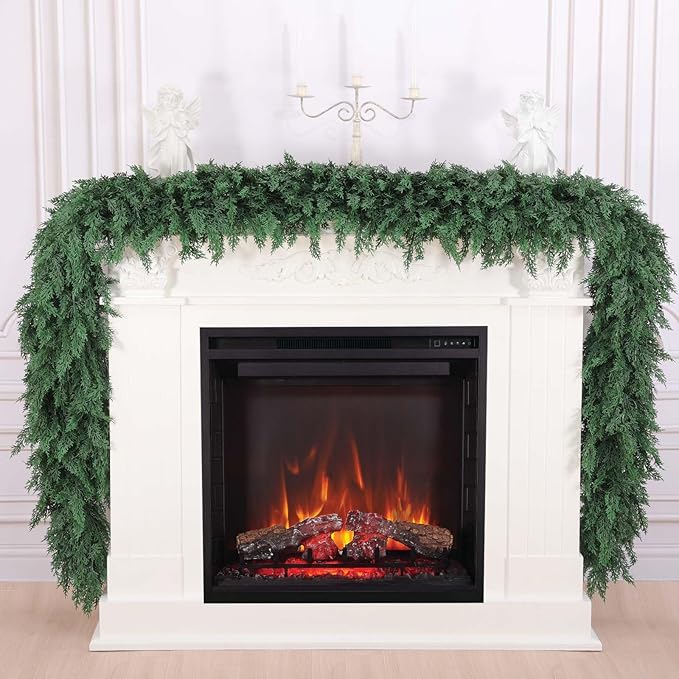 Hananona 9 FT Artificial Cedar Garlands, Real Touch Winter Cedar Pine Garland - Image 5