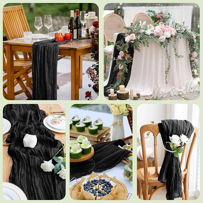 Asee'm 2pcs Cheesecloth Table Runner 120 Inches Long Black Boho Gauze Cheese - Image 7