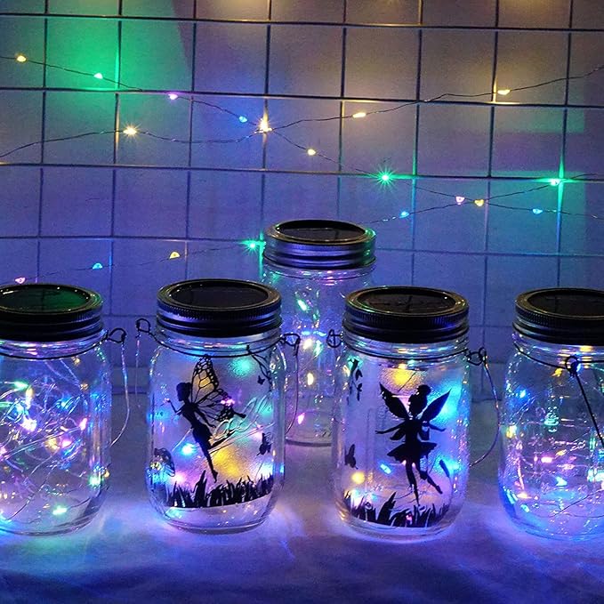 Solar Mason Jar Lid String Lights, 8 Pack 20 Led String Fairy Star Firefly Jar - Image 5