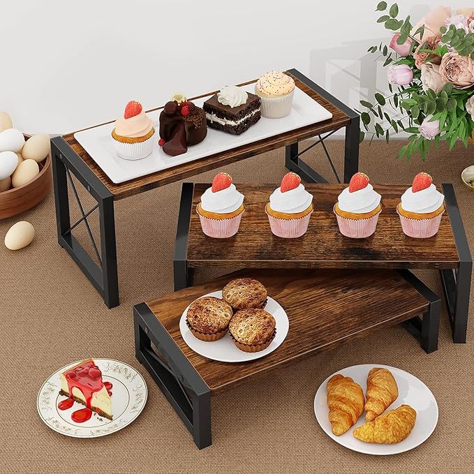 ELITEROO 3 Tier Cupcake Stand & Wood Display Risers, Dessert Stands - Image 3