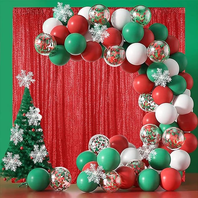 Hahuho Red Sequin Backdrop Curtain, Party Decoration（2 Panels, 2FT x 8FT - Image 6