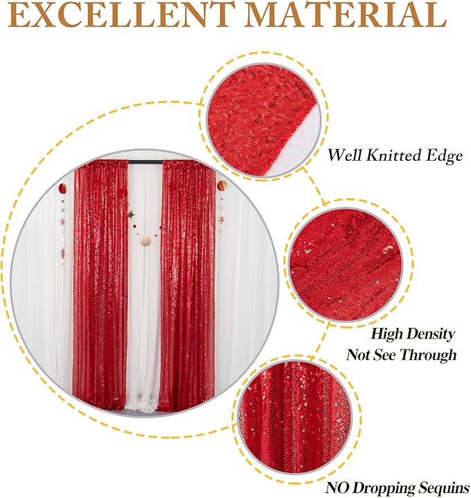 ShinyBeauty Red Sequin Curtains 8 Panels, 2FTx8FT - Image 5