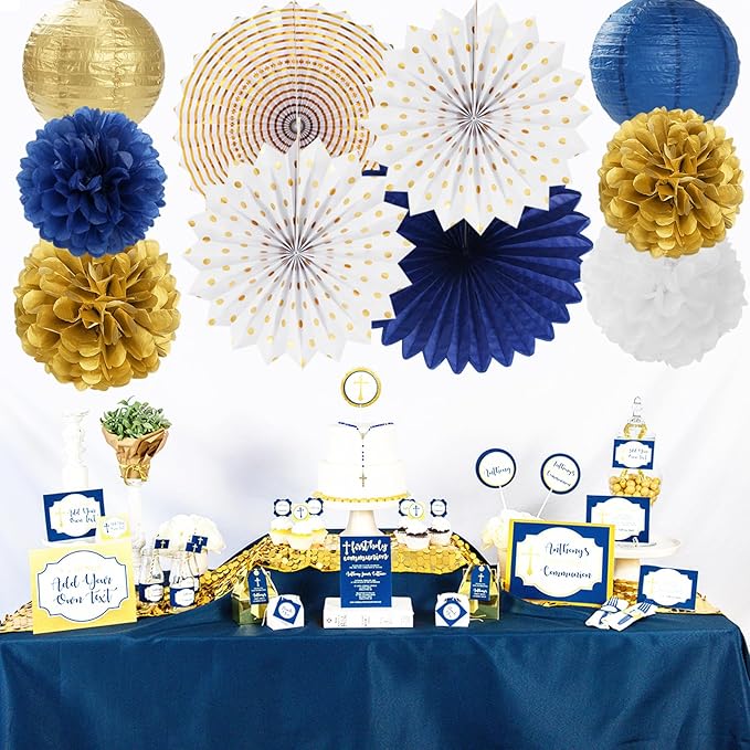 Navy-Blue White Gold Party-Decorations - Image 5