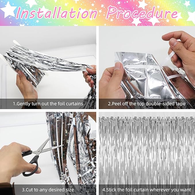 3 Pack Silver Backdrop Curtain Party Decorations Foil Fringe Backdrop Silver - Image 3