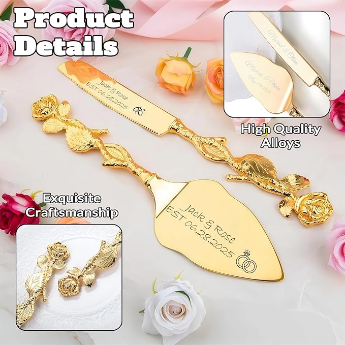Personalized Wedding Cake Knife and Server Set, Custom Name/Date Cake Cutting - Image 4