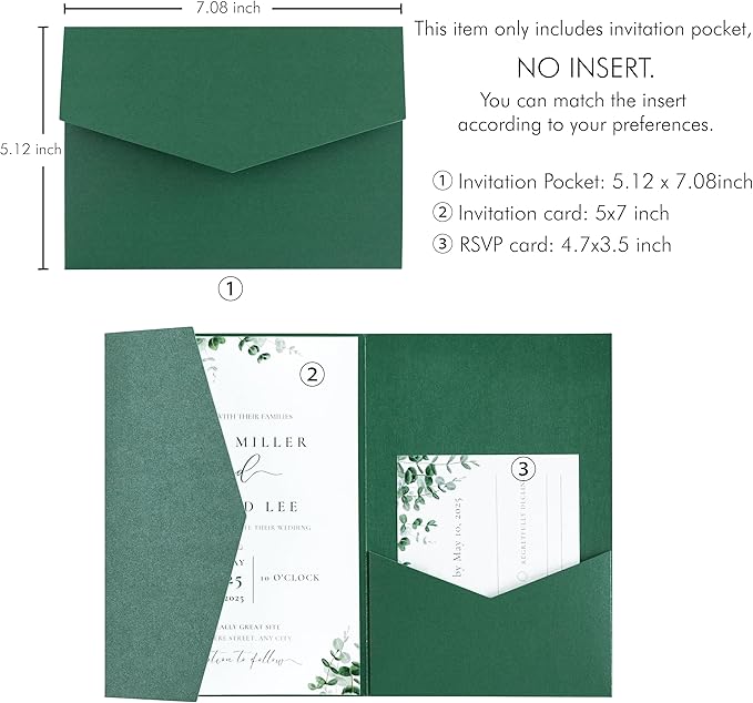 20 PCS Emerald Green Tri-fold Laser Cut Wedding Invitation Pockets - Image 2