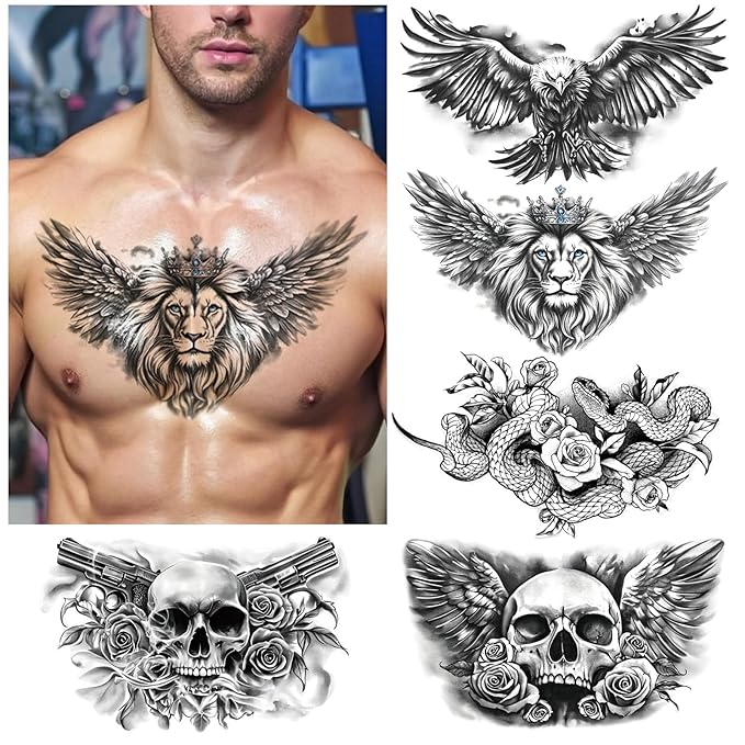 Yazhiji 13 Sheet Large Chest Underboob Temporary Tattoos - Image 3