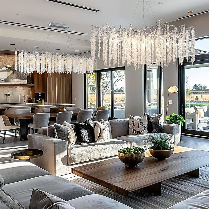 YUYI Modern Crystal Chandelier, Large Rectangular, Luxury High Ceiling Light - Image 2