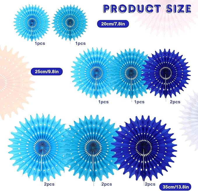 BestoFun 12PCS Paper Fans Blue Party Decorations Tissue Paper Flowers - Image 3