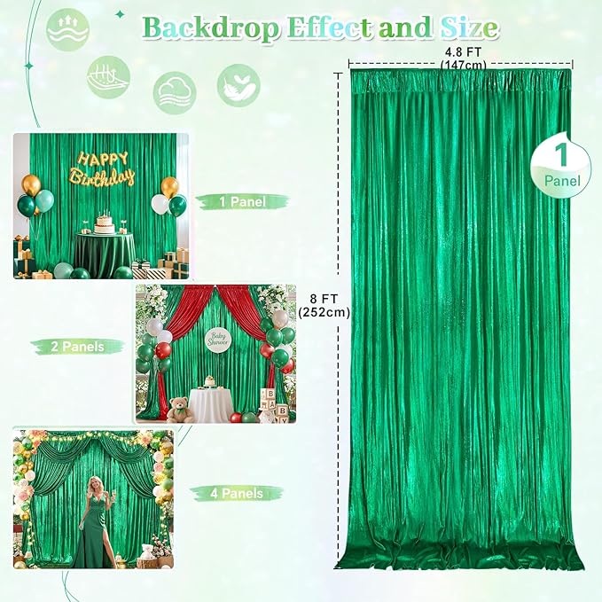 Emerald Green Backdrop Party Decorations: Backdrop Drapes Curtains 4.8FTx8FT - Image 5