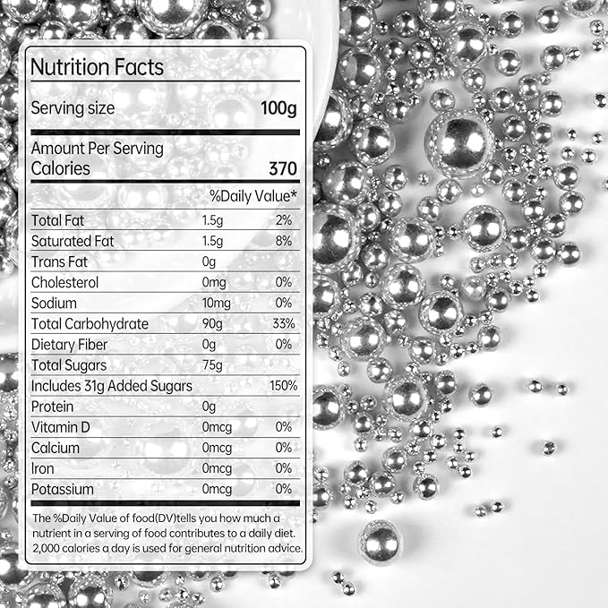 Silver Pearl Sugar Sprinkles for Cake Decorating, 150g/5.29oz Mix Size - Image 2