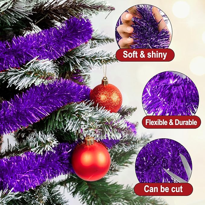 50 Feet Purple Christmas Tinsel Garland, Metallic Foil Twist Garland Wall - Image 3