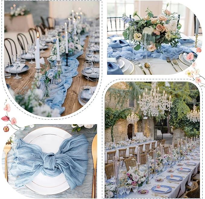 Sioloc 10 Pack Dusty Blue Cheesecloth Table Runner Fall Autumn Decor - Image 4