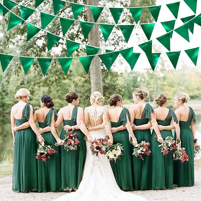 Green Party Decorations Triangle Pennant Banner Flag Dark Green Metallic Fabric - Image 4