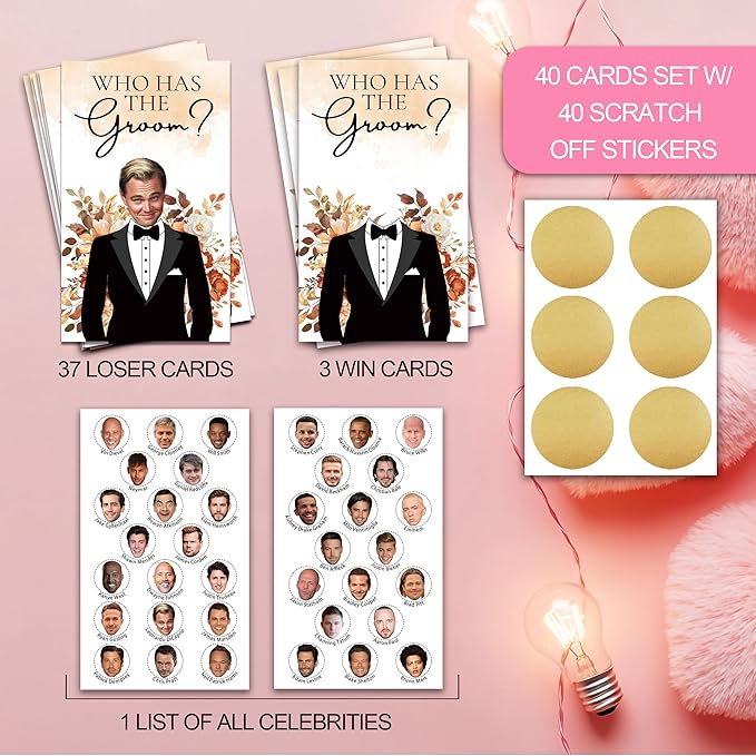 Floral Bridal Shower Games，Who Has The Groom Scratch Off Card, 3.5"x 2.1" Funny - Image 3