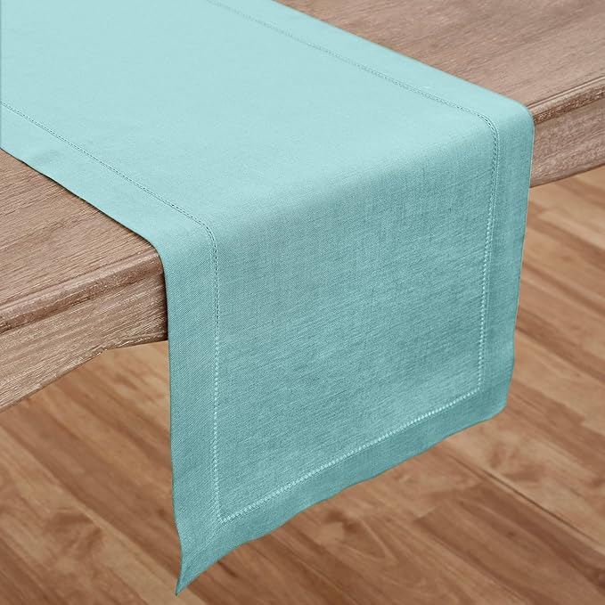 Solino Home Linen Aqua Blue Table Runner 132 Inches Long - Image 2