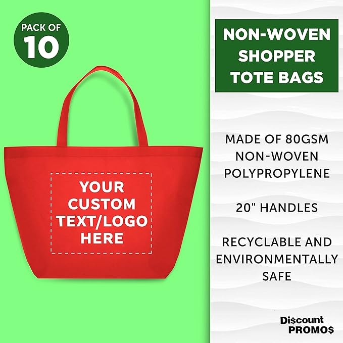 DISCOUNT PROMOS Custom Southern Style Grocery Tote Bags Set of 10 - Image 3