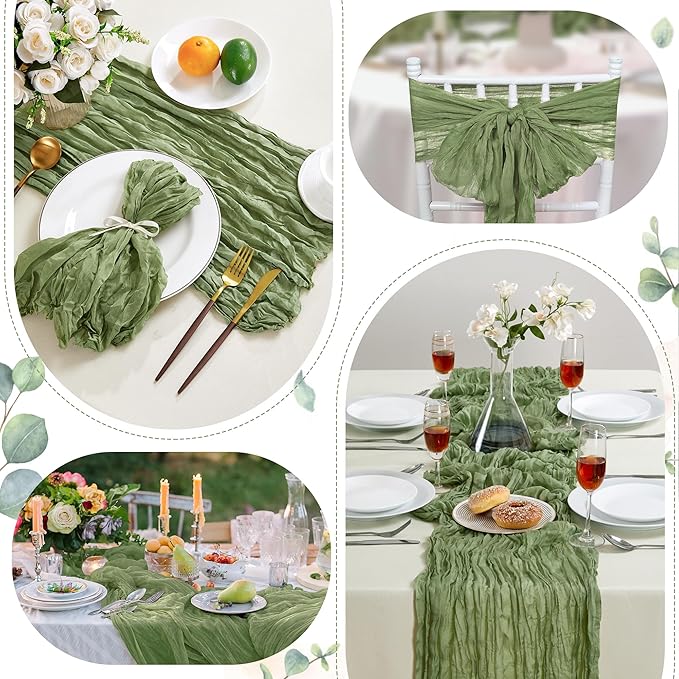 12 Pack Sage Green Cheesecloth Table Runner 10FT Long Boho Gauze Table Runner - Image 4