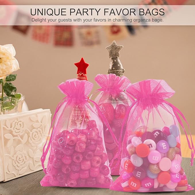 ANZNKU 100 Pack 4x6 inches Pink Drawstring Organza Mesh Bags, Wedding Favor - Image 5
