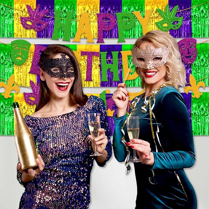 4 Pack 10 Ft Gold Green Purple Foil Fringe Garland Metallic Streamers Tinsel - Image 6