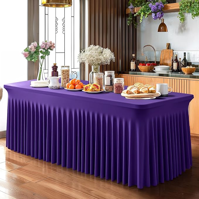 Wish Care 6 Pack Dark Purple Spandex Table Clothes - Image 5