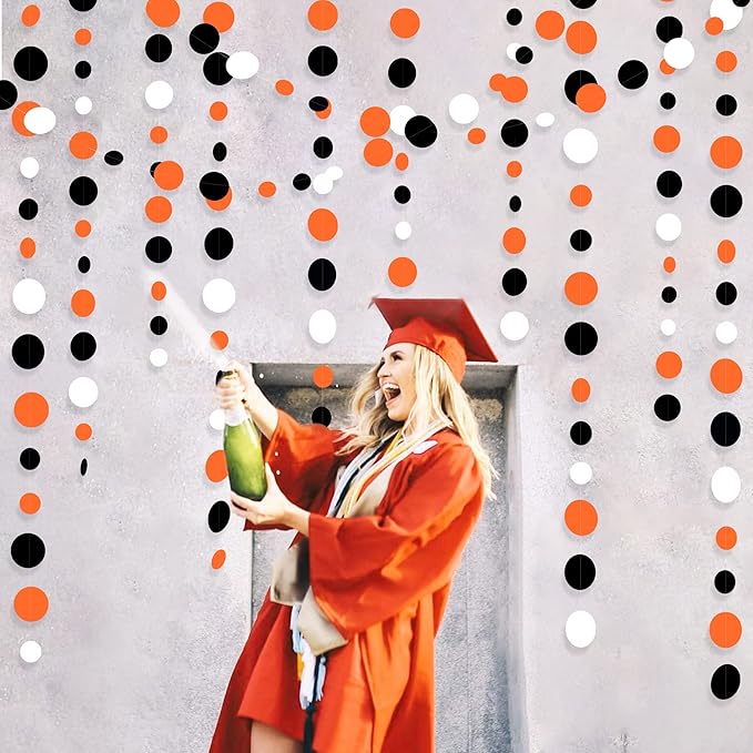 46Ft Orange Black Circle Dot Garland Black Orange and White Polka Dot Hanging - Image 4