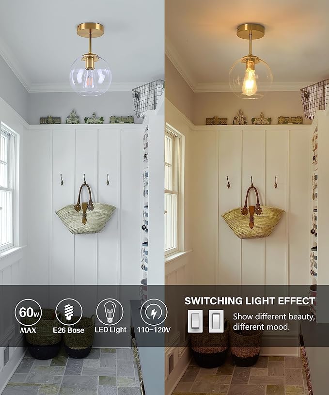 Gold Semi Flush Mount Ceiling Light Fixture - Image 4