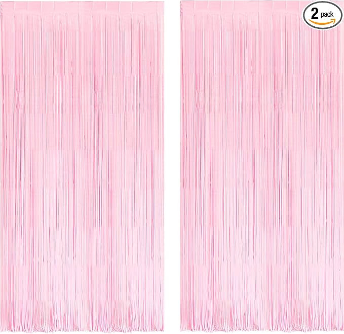 BRAVESHINE Pastel Pink Foil Fringe Curtains Tinsel Backdrop by BRAVESHINE