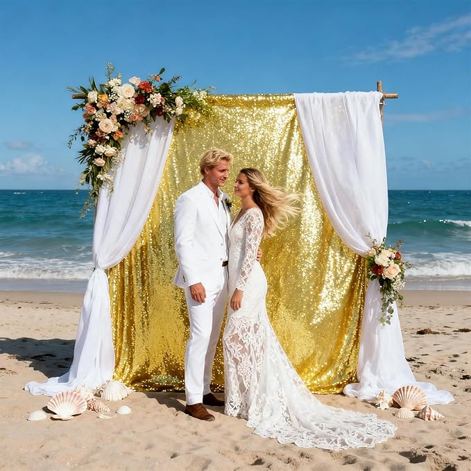 VOK Gold Sequin Backdrop Curtains 2 Panels 2FTx8FT Glitter Photography - Image 4
