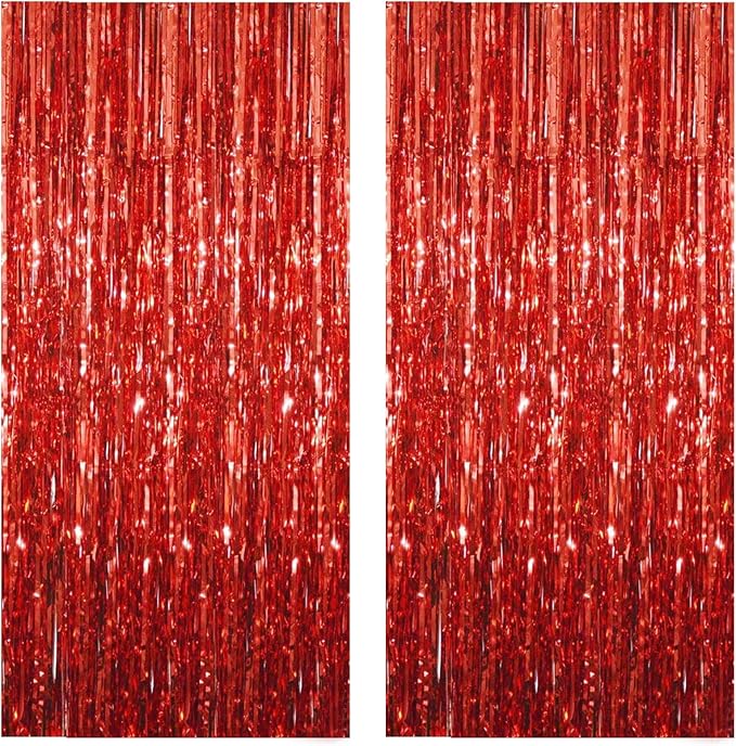 Red Foil Fringe Curtain 3.3×8.3FT 2 Packs, Metallic Tinsel Curtains Party by Acuteye