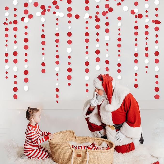 46 Ft Red Party Decorations Polka Dots Garlands Red and White Hanging Paper - Image 6