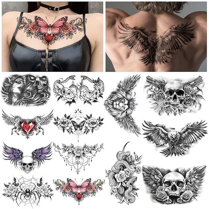 Yazhiji 13 Sheet Large Chest Underboob Temporary Tattoos by Yazhiji
