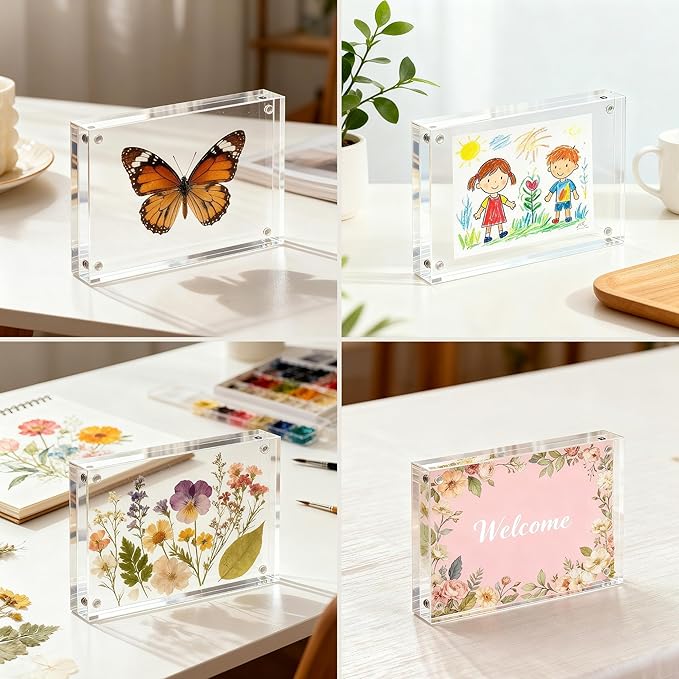 CATIFLIN 4x6 Magnetic Acrylic Frames 2 Pack, Double Sided Clear Frameless - Image 7