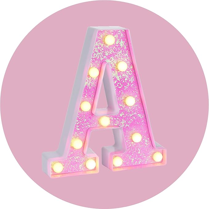 Foaky Pink Light up Letters，Pink Party Decorations, Girls Room Decor, Glitter by Foaky