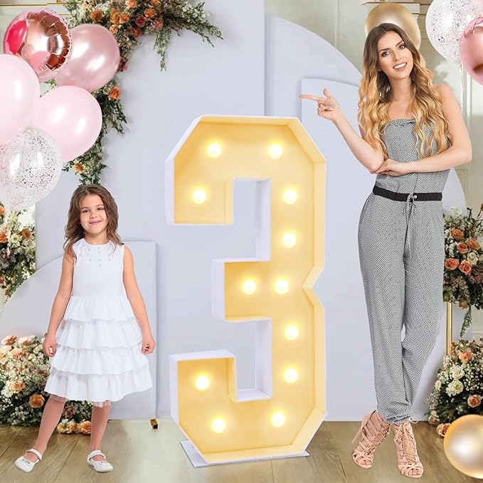 4ft Marquee for Numbers 3, Number 3 Light up Sign, Light up Numbers for Party by GGPL