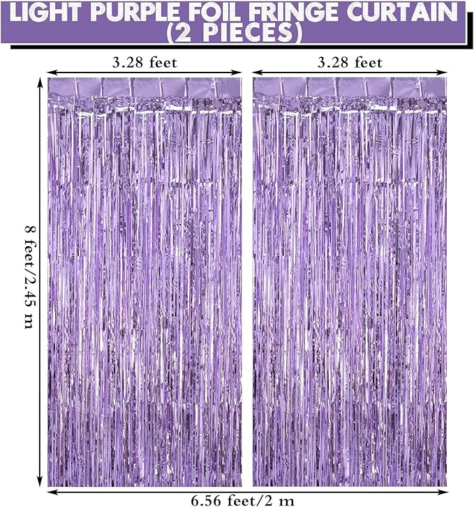 2 Pack Light Purple Fringe Curtains Foil Shiny Fringe Backdrop Tinsel Door - Image 2