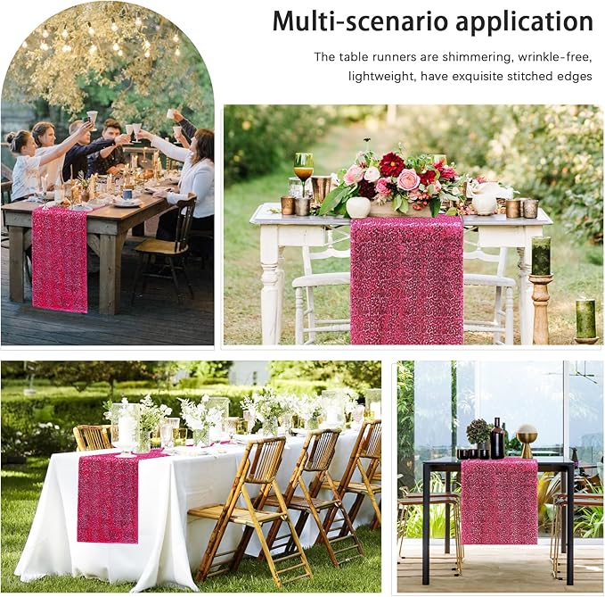 6 Packs 12 x 72 inches Sequin Table Runner, Hot Pink Glitter Table Runner - Image 6