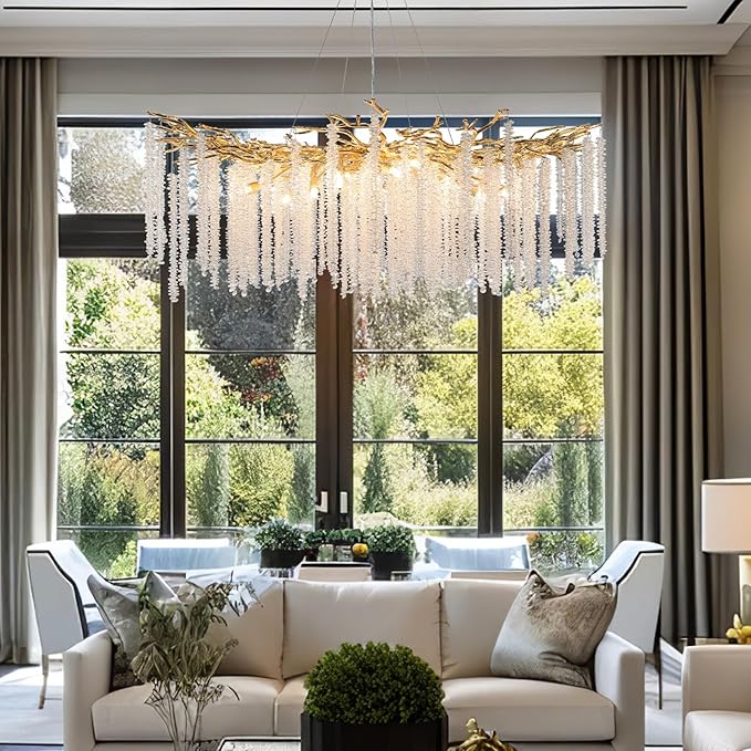 YUYI Modern Crystal Chandelier, 47.2" Gold Tree Branch Chandelier - Image 2